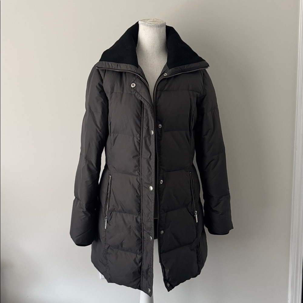 Michael Kors Charcoal Gray Quilted Puffer Coat Long Winter Jacket - size smal